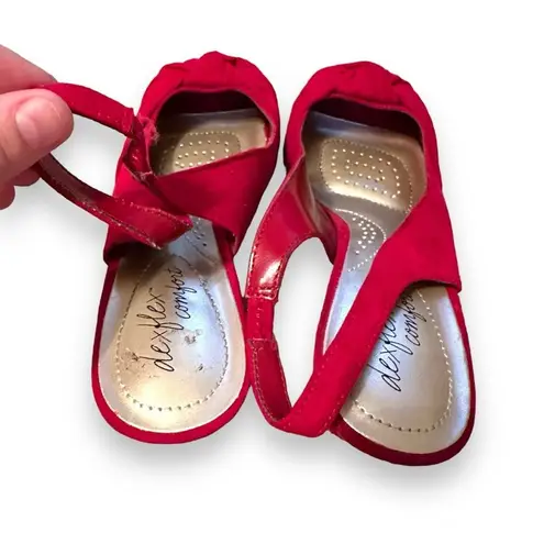 dexflex comfort Carmine Red Faux Suede Open toe Slingback Pumps Heels Sz 6.5