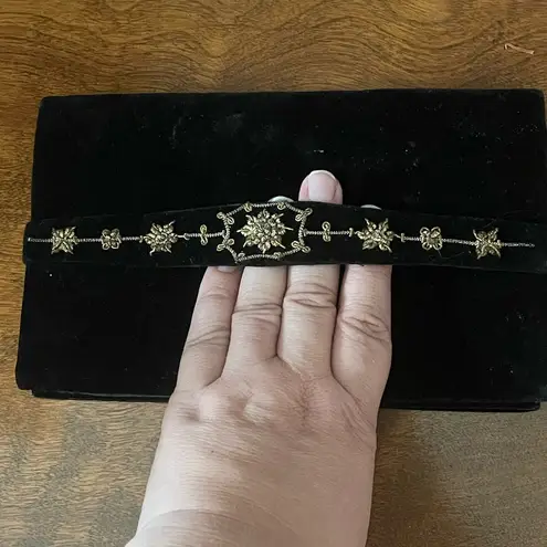 Unique Vintage Vintage Mid Century Gold and Silver Flower Brocade Velvet Clutch Evening Bag