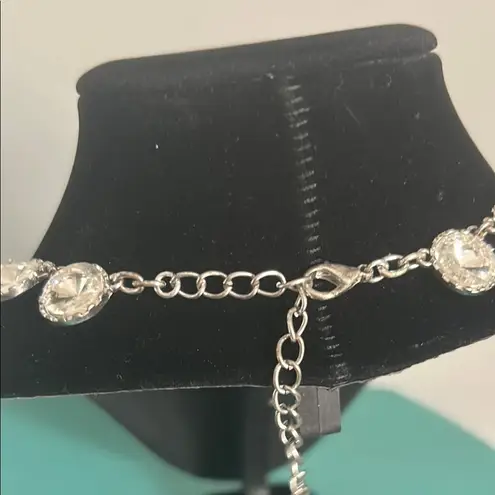 Statement Round Bezel Set Rhinestone Bridal Prom Formal Necklace Bracelet Set Silver