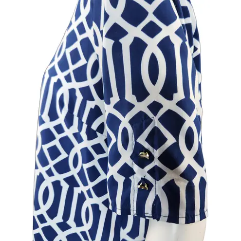 Mud Pie Womens M (8-10) Navy Blue White Shift Dress Nautical Gold Hardware Zip-Up