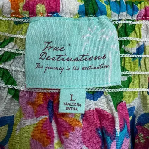 True Destinations Women's Sz Large Floral Off Shoulder Mini Dress Tiered Aloha