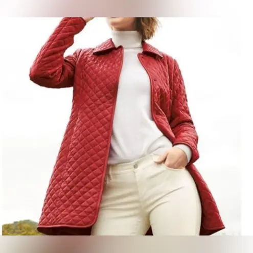 Neiman Marcus genuine Leather Women's Quilted Trench long Coat Size 1X wine red