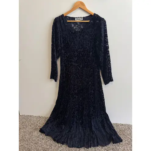 Vintage Caron Joy Sheer Velvet Burnout Dress Floral Long Sleeve Maxi Evening Black Size 12
