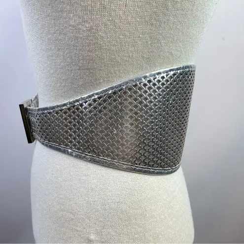 Fendi Metallic Silver Leather PVC wide cinch belt 2007 runway Womens FLAWED