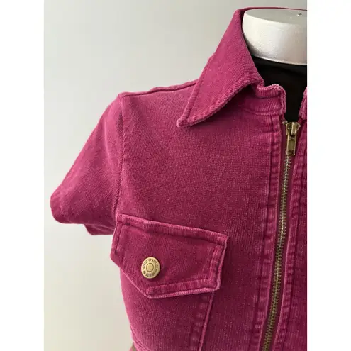 Hot Kiss Y2K Corduroy Dress Size Small Fuschia Retro Festival Drop Waist Zip