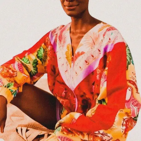 Farm Rio Mixed Scarves Windbreaker Jacket Multicolor Patchwork Maximalist SMALL