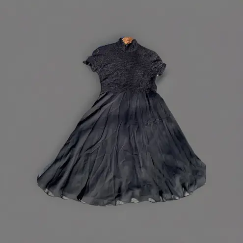 Vintage Black Dress Size 4 90s A Line Goth Lace Top Mock Neck NWT Night Way 80s