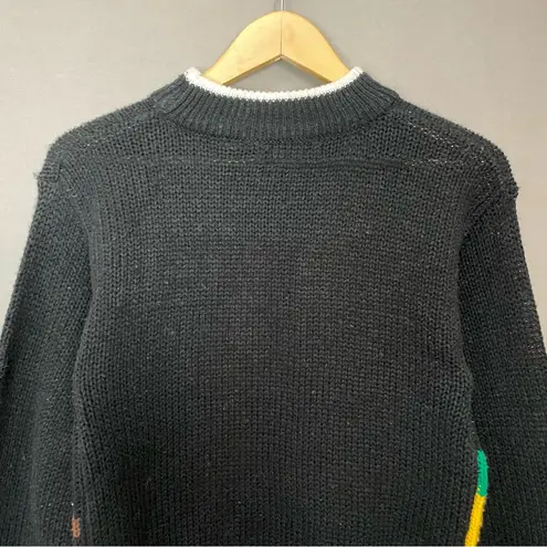 Vintage Christmas Sweater Teddy Bear Quirky Ugly Fun Tree FLAWS Women Medium Black