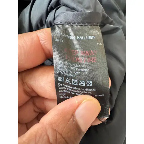 Karen Millen Black Down Puffer Coat Hooded Longline Jacket Women’s US 10 UK 14