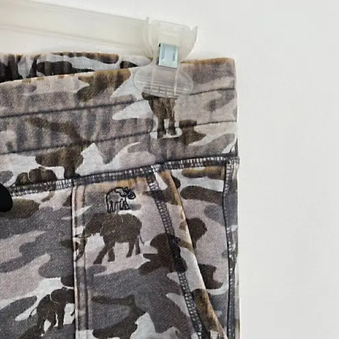 Ivory Ella Camo Slim Fit Jogger Pants Gray Olive Distressed Pull On Drawstring