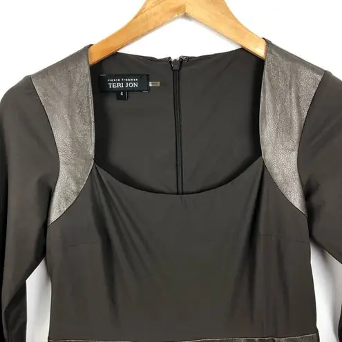 Rickie Freeman Teri Jon Sheath Dress Faux Leather Brown Size 4