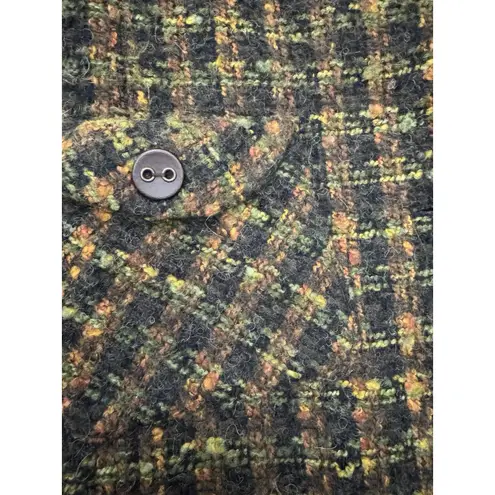 Vintage Austin Reed Women’s Plaid Wool Black Green Rust Trench Jacket Coat Sz 12