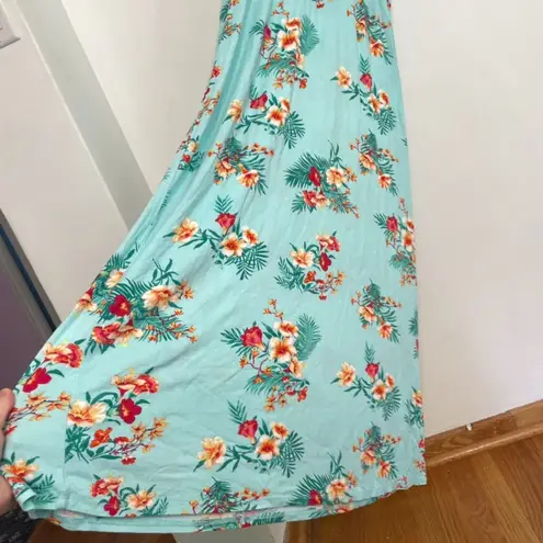 Olive & Oak LULUS Sleeveless Floral Maxi Dress Aqua Blue Pink Tropical Hawaiian