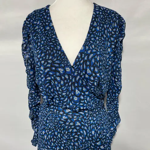 Susan Graver New Animal Print Mesh Midi Wrap Dress Blue Black Size Medium