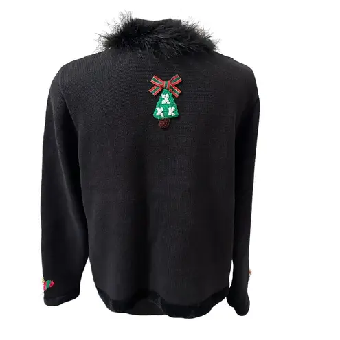 Christmas Argyle Cardigan Sweater Black Poodles Wreaths Trees More Dogs Medium