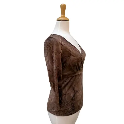 VTG INC Top Med Brown Sequins V Neck Empire Waist Whimsigoth FairyGrunge Stretch