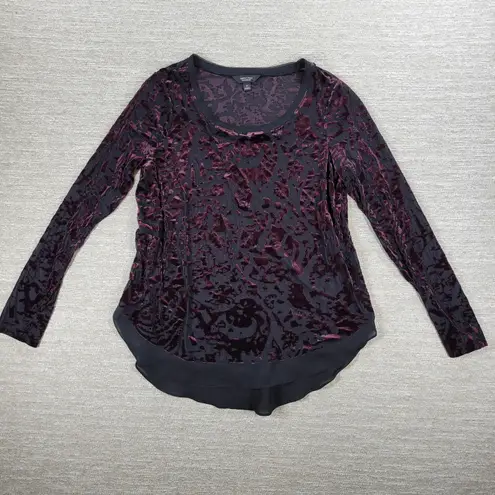 Simply Vera Wang Velvet Burnout Top Womens M Plum Sheer Hem Witchy Fairycore Purple Size M
