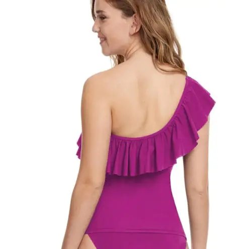 Profile by Gottex Tutti Frutti One Shoulder Ruffle Tankini Top Magenta 16 Pink