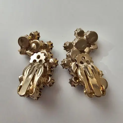 AB Rhinestones ear crawler Gold Tone metal clip on Vintage Statement Earrings