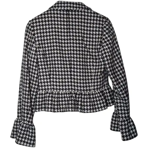 Charles Gray London Vintage Houndstooth Wool Jacket Womens Size 8 Ruffle Hem Black