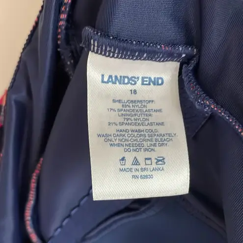 LANDS END Tummy Control Surplice Wrap Swim Dress One Piece Swimsuit Size 18 Blue