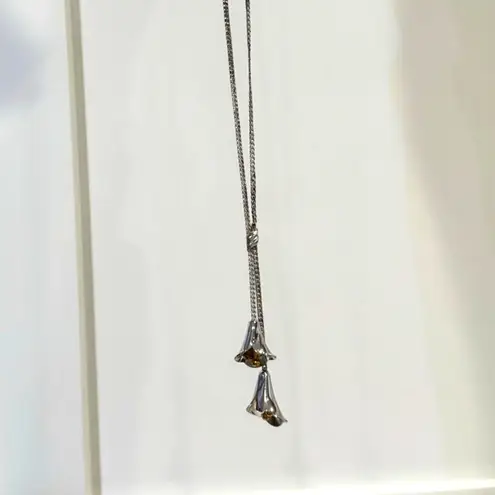 vintage Avon Calla Lily lariat necklace silver gold tone western dainty girly