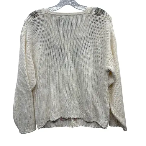 Vintage‎ Shenanigans Women's Hand Knitted Floral Embroidered V Neck Sweater M Pink Size M