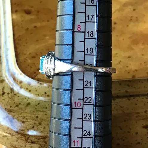 Natural Blue Zircon Moissanite Sterling Silver Ring Size 9