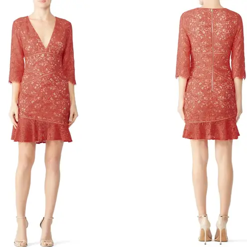 Stylestalker RTR Ari Red Lace V Neck Half Sleeve Sheath Mini Dress Sz M