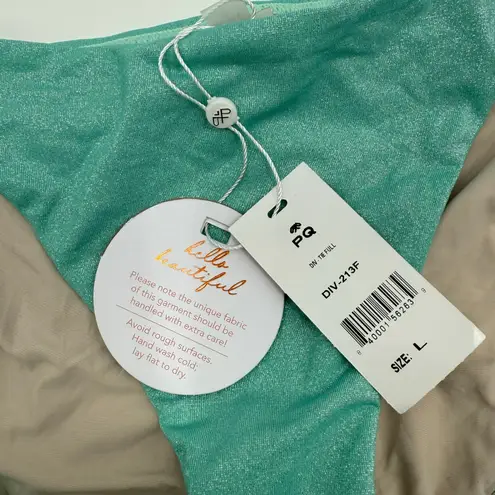 PQ SWIM PILYQ Bikini Bottoms SZ Large NWT Divine Tie Side Full Aqua Blue Shimmer