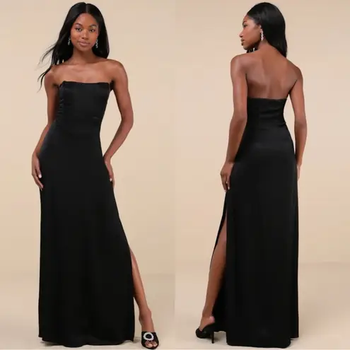 Lulus Extraordinary Presence NWT size Large Black Satin Strapless Maxi Dress