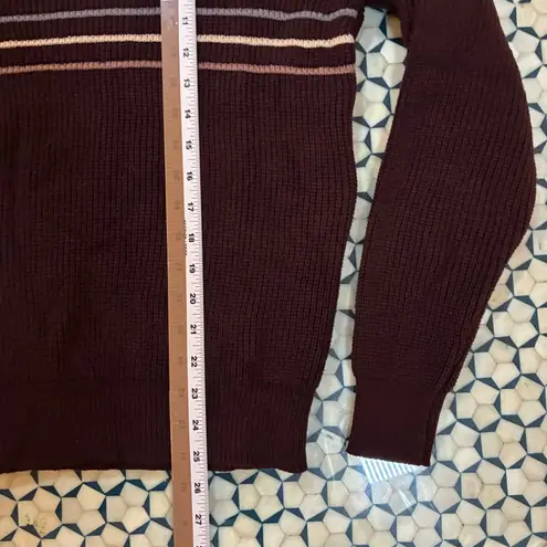 VTG Bennington California V Neck Sweater Burgundy Ribbed Stripe Women's XL Brown