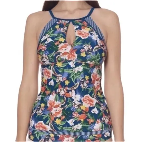 Ellen Tracy floral and fauna tankini halter top with keyhole in size 8. EUC