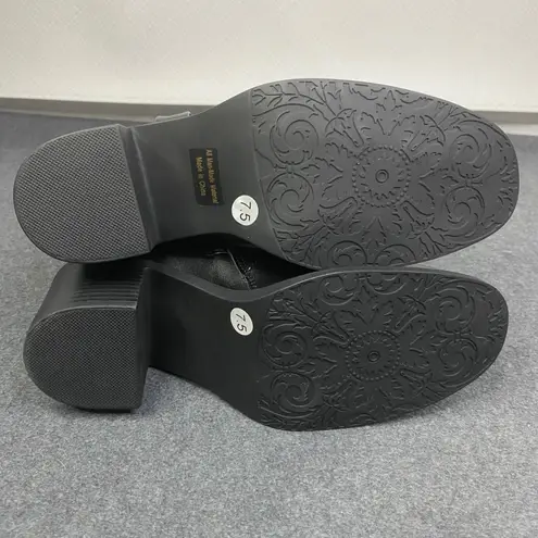 Pazzle Chain Accent Ankle Boots Women's Black Block Heel Square Toe Sz 7.5 NWOT