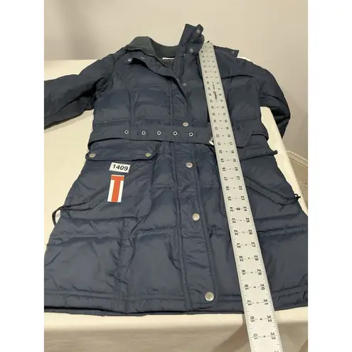 Womans Etam Woman Blue Small Knee Length Zip Front Hood Puffy Coat