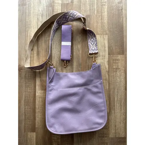 Large Lilac Faux Leather Boho Crossbody Bag with Guitar Strap Purple