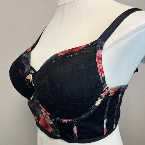 Torrid  Pink Rose & Skull XO Plunge Push Up Bra - New - Size 40DD