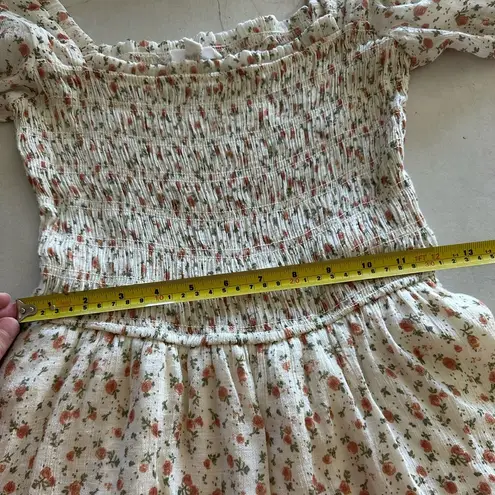 MINE Cream with Peaches Ruffle Mini Dress size Medium Orange