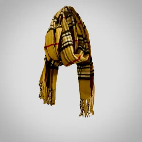 Classic Cream Tartan Plaid Tassel Scarf Unisex Womens One Size White