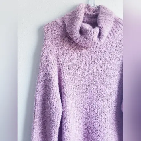 Lulus Sweet Whispers Mauve Multi Eyelash Knit Turtleneck Sweater Dress Pink Size L