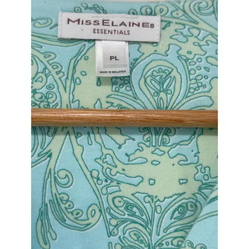 Miss Elaine Essentials Short Sleeve Snap Front Premium Knit Robe PL Teal Paisley Blue Size L