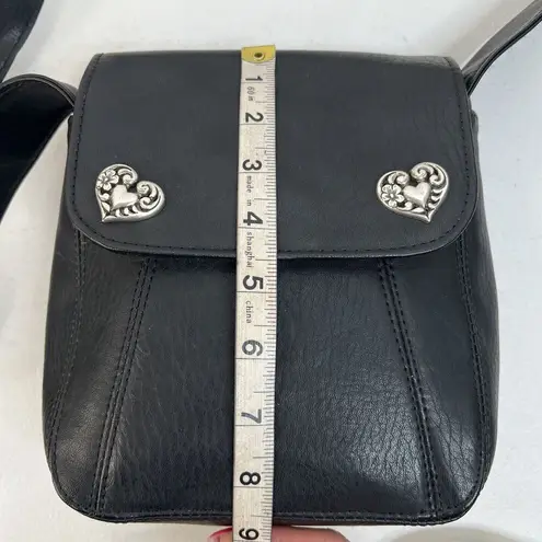 Vintage Bag Black Leather Crossbody Silver Heart Concho Adjustable Strap READ - Image 14