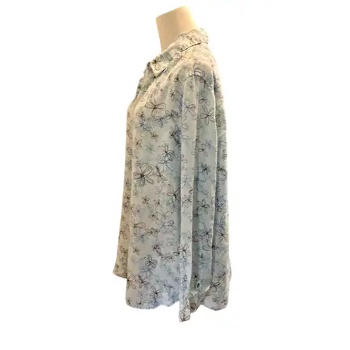 J. Jill 100% Linen Blouse Blue Floral Button Up Coquette Boho Womens Sz L Casual Size L