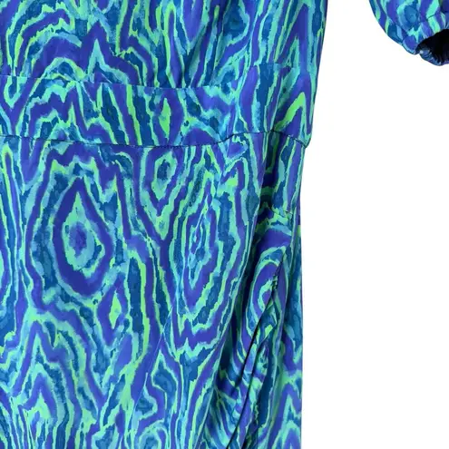 NWT Rhode Pia Mini Dress in Green and Blue Electric Moire Print, Size 0