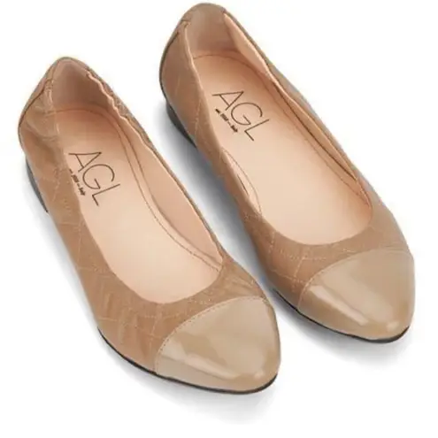 Agl Attilio Giusti Leombruni Ballet flats Quilted Cap Toe Size 7 Tan Leather