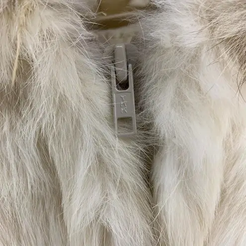 Rabbit Dyed Fur Full Zip Up Hoodie Jacket White Cream Soft Fluffy Size Medium