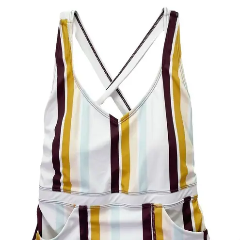 Nani Swimwear One Piece Swimsuit Size Medium Retro Stripe Modest Crisscross Back White