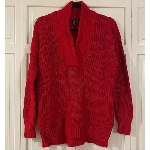 Lauren Ralph Lauren chunky knit red sweater shawl neck small