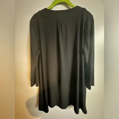 Dennis Basso women’s 3/4 sleeve Gold Embellished Black V-neck Blouse medium