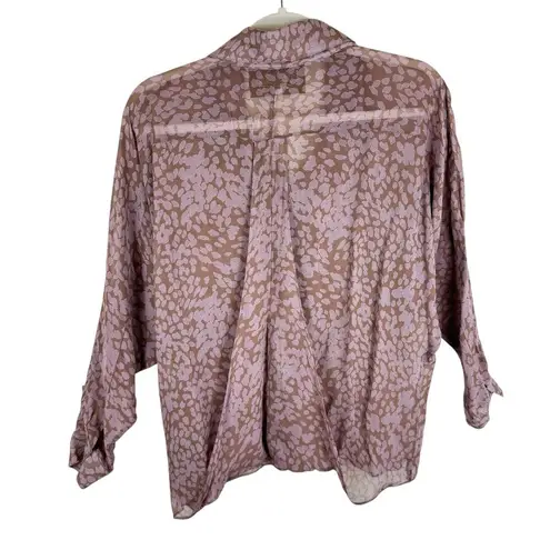 Rory Beca Brown Mauve Georgette Sheer Snap Up Collared Lightweight Blouse Size M